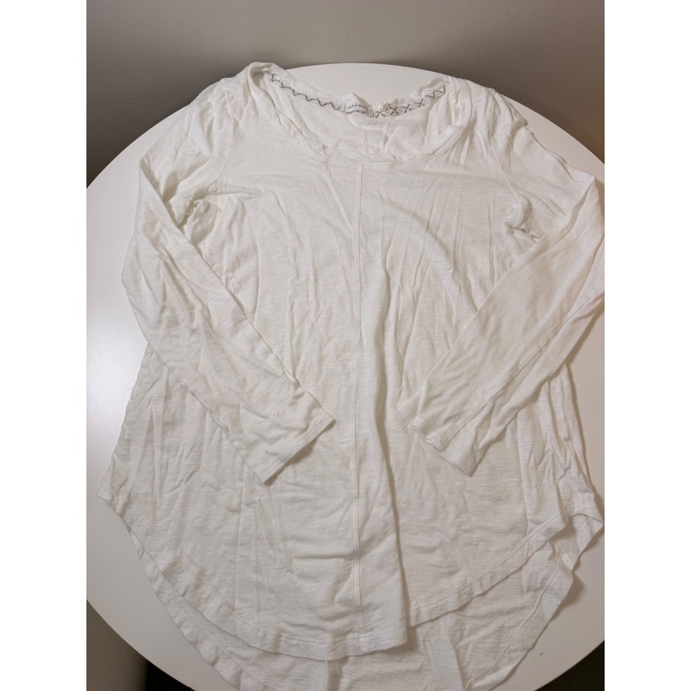 Pure + Good Long Sleeve Top Women Size L White Excellent Slub Knit Scoop Neck